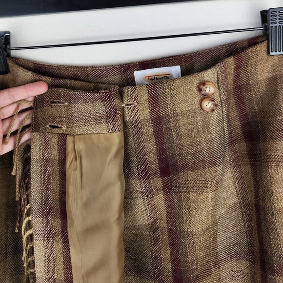 Vintage Talbots Wool Plaid Fringe Faux Wrap Midi Skirt sz 8 - Picture 6 of 8
